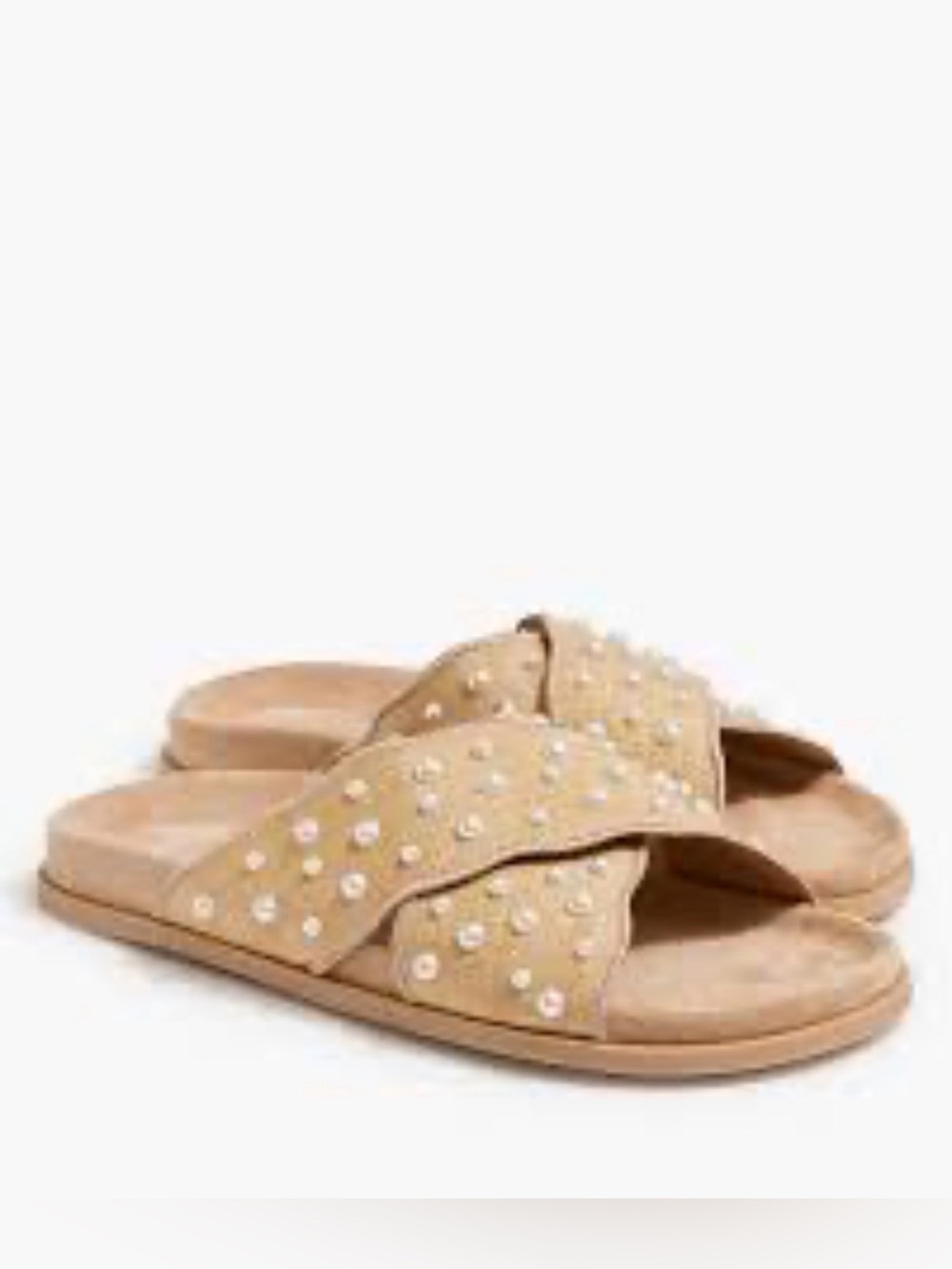 J. Crew Scalloped Pearl Sandal Slides; 8.5 Preloved Toasted Brown Straw